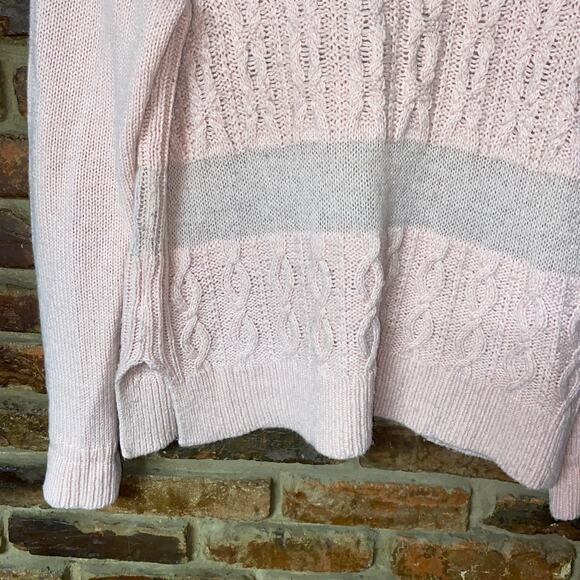 Ann Taylor LOFT Pink Cable Knit Striped Pullover Sweater Women's Size Medium - Picture 3 of 5
